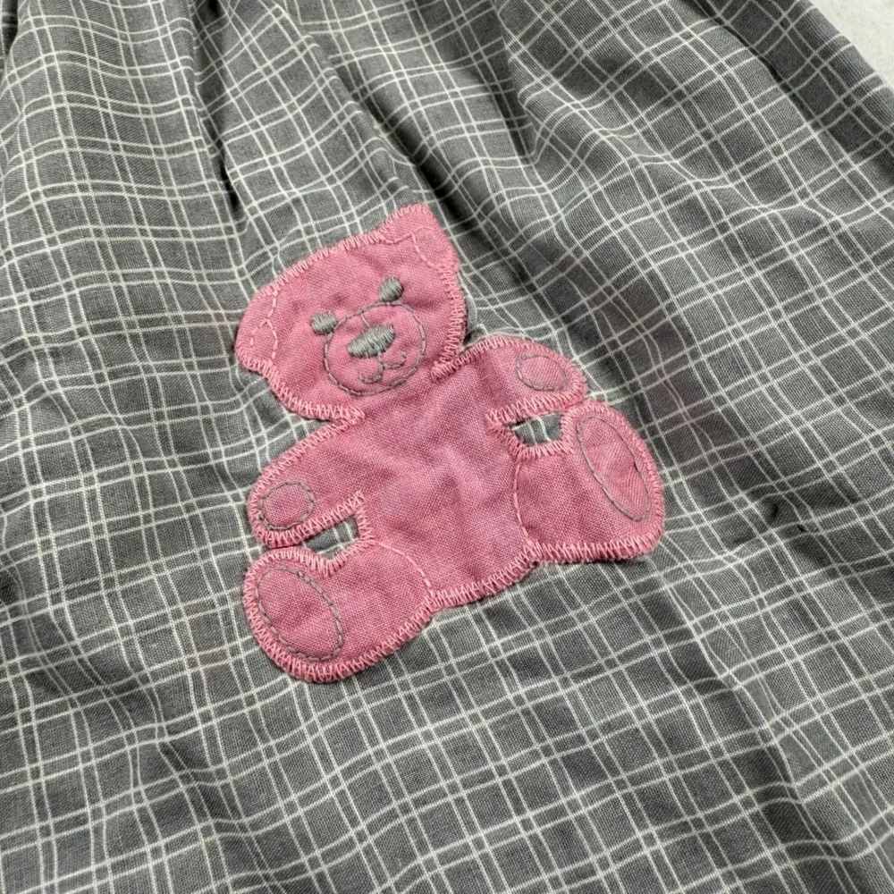 Vintage Wonderland Girls Grey Grid Teddy Bear Lace Collar Dress Size 5 USA Made